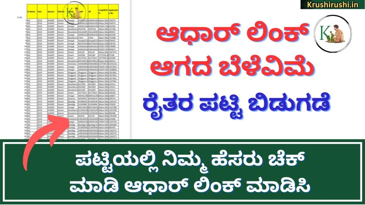 Aadhaar not linked crop insurance farmers list-ಆಧಾರ್ ಲಿಂಕ್ ಆಗದ ಬೆಳೆವಿಮೆ ರೈತರ ಪಟ್ಟಿ ಬಿಡುಗಡೆ,ಪಟ್ಟಿಯಲ್ಲಿ ನಿಮ್ಮ ಹೆಸರು ಚೆಕ್ ಮಾಡಿ ಆಧಾರ್ ಲಿಂಕ್ ಮಾಡಿಸಿ