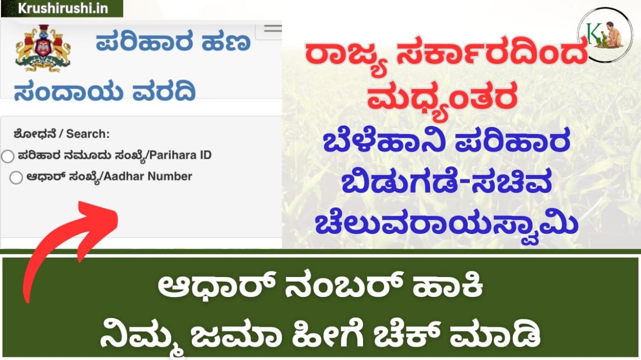 Mid season crop loss compensation-ರಾಜ್ಯ ಸರ್ಕಾರದಿಂದ ಮಧ್ಯಂತರ ಬೆಳೆಹಾನಿ ಪರಿಹಾರ ಬಿಡುಗಡೆ-ಕೃಷಿ ಸಚಿವ ಚೆಲುವರಾಯಸ್ವಾಮಿ, ಆಧಾರ್ ನಂಬರ್ ಹಾಕಿ ಬೆಳೆಹಾನಿ ಪರಿಹಾರ ಹೀಗೆ ಚೆಕ್ ಮಾಡಿ