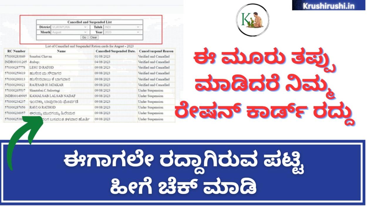 Cancelled suspended ration card list-ಈ ಮೂರು ತಪ್ಪು ಮಾಡಿದರೆ ನಿಮ್ಮ ರೇಷನ್ ಕಾರ್ಡ್ ರದ್ದು,ಈಗಾಗಲೇ ರದ್ದಾಗಿರುವ ಪಟ್ಟಿ ಹೀಗೆ ಚೆಕ್ ಮಾಡಿ