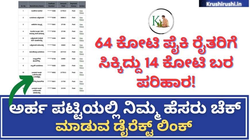 Belehani parihara-64 ಕೋಟಿ ಪೈಕಿ ರೈತರಿಗೆ ಸಿಕ್ಕಿದ್ದು 14 ಕೋಟಿ ಬರ ಪರಿಹಾರ!14 ಕೋಟಿಗೆ ಅರ್ಹ ಪಟ್ಟಿಯಲ್ಲಿ ನಿಮ್ಮ ಜಮಾ ಚೆಕ್ ಮಾಡುವ ಡೈರೆಕ್ಟ್ ಲಿಂಕ್