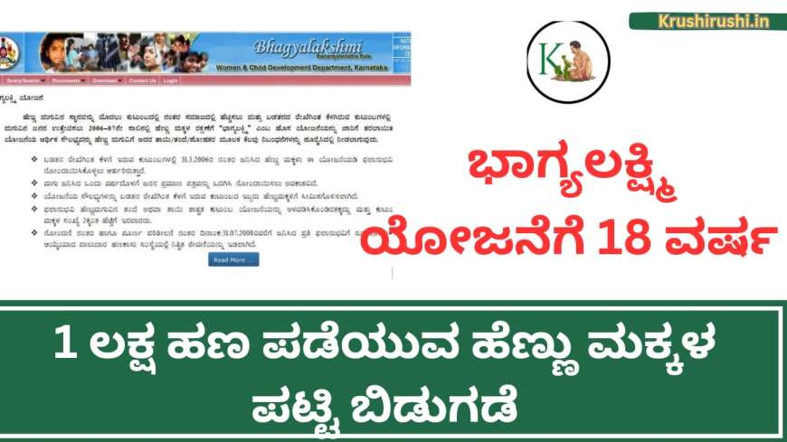 ಭಾಗ್ಯಲಕ್ಷ್ಮಿ ಯೋಜನೆಗೆ 18 ವರ್ಷ,1 ಲಕ್ಷ ಹಣ ಪಡೆಯುವ ಹೆಣ್ಣು ಮಕ್ಕಳ ಪಟ್ಟಿ ಬಿಡುಗಡೆ-Bhagyalakahmi yojane 2024