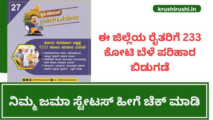 Input subsidy for croploss-ಈ 4 ಜಿಲ್ಲೆಯ ರೈತರಿಗೆ 233 ಕೋಟಿ ಬೆಳೆ ಪರಿಹಾರ ಬಿಡುಗಡೆ