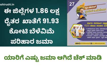Belevime-ಈ ಜಿಲ್ಲೆಗಳ 1.86 ಲಕ್ಷ ರೈತರ  ಖಾತೆಗೆ 91.93 ಕೋಟಿ ಬೆಳೆವಿಮೆ ಪರಿಹಾರ ಜಮಾ,ನಿಮ್ಮ ಜಮಾ ಸ್ಟೇಟಸ್ ಹೀಗೆ ಚೆಕ್ ಮಾಡಿ