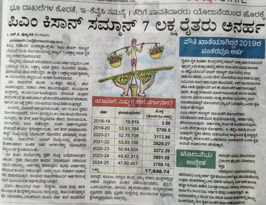 ಪಿಎಂ ಕಿಸಾನ್ 20ನೇ ಕಂತಿನ ನಿರೀಕ್ಷೆಯಲ್ಲಿದ್ದ ರೈತರಿಗೆ ಬಿಗ್ ಶಾಕ್,ಈ ಪಟ್ಟಿಯಲ್ಲಿರುವ 7 ಲಕ್ಷ ರೈತರಿಗಿಲ್ಲ ಪಿಎಂ ಕಿಸಾನ್ ಹಣ-pmkisan 20th instalment ineligible list