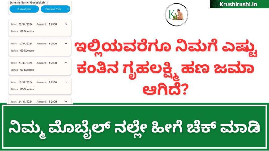 Gruhalakshmi amount-ಇಲ್ಲಿಯವರೆಗೂ ನಿಮಗೆ ಎಷ್ಟು ಗೃಹಲಕ್ಷ್ಮಿ ಹಣ ಜಮಾ ಆಗಿದೆ ಚೆಕ್ ಮಾಡಿ