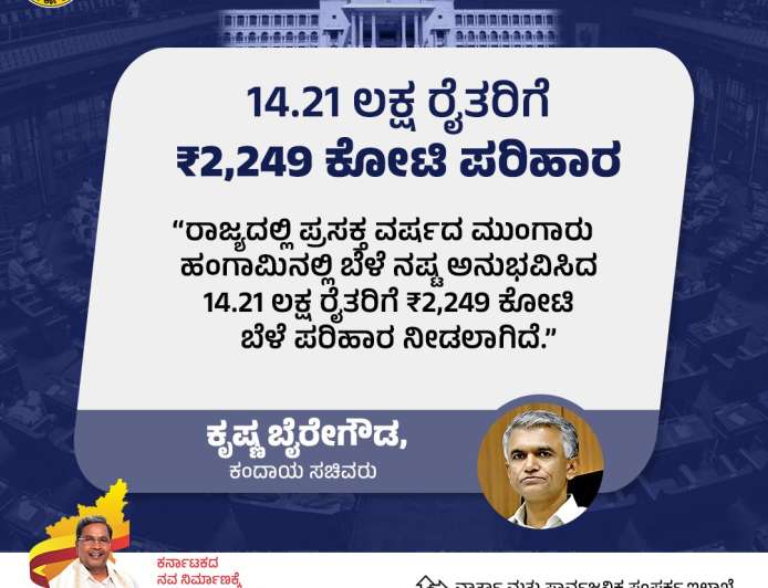 Crop loss compensation-14.21 ಲಕ್ಷ ರೈತರಿಗೆ 2249 ಕೋಟಿ ಬೆಳೆ ಪರಿಹಾರ ಜಮಾ-ಕಂದಾಯ ಸಚಿವ ಕೃಷ್ಣಬೈರೆಗೌಡ